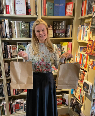 Laura Farris at Hungerford Bookshop collecting prizes